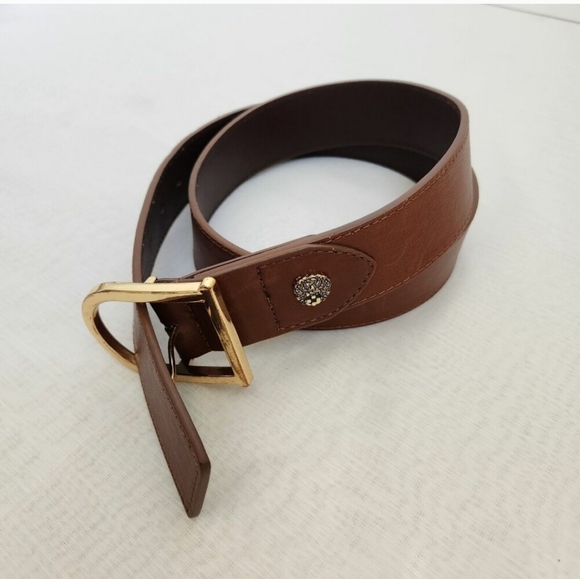 Unbranded Belt Womens Large Brown Genuine Leather Belt 1 1/2” Wide Gold Hardware - Picture 2 of 5